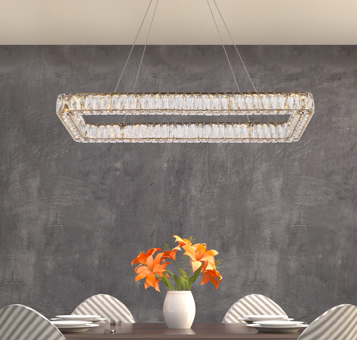 Monroe 42 inch LED Single rectangle pendant in gold