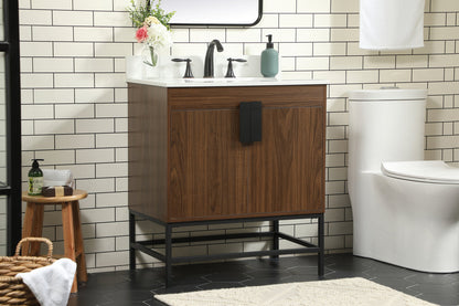 30 inch Single bathroom vanity in walnut with backsplash