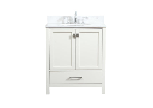 30 inch Single bathroom vanity in white with backsplash