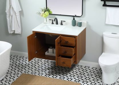 36 inch Single bathroom vanity in teak with backsplash