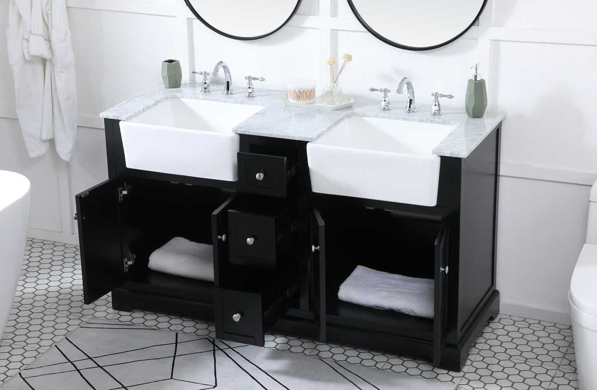 60 inch double bathroom vanity in black