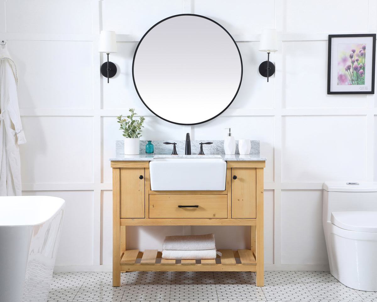 42 inch Single bathroom vanity in natural wood with backsplash