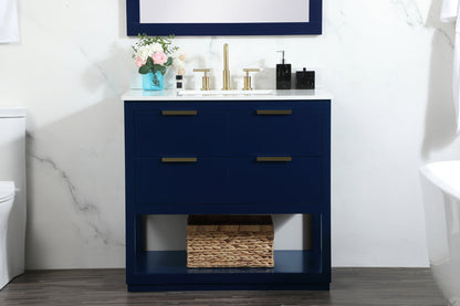 36 inch Single bathroom vanity in blue with backsplash