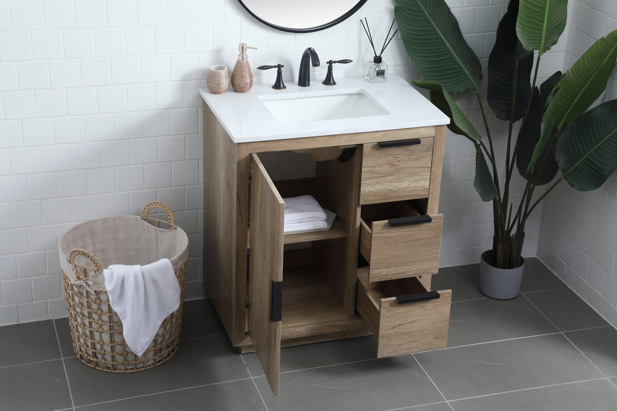 30 Inch SIngle Bathroom Vanity In Natural Oak