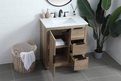 30 Inch SIngle Bathroom Vanity In Natural Oak