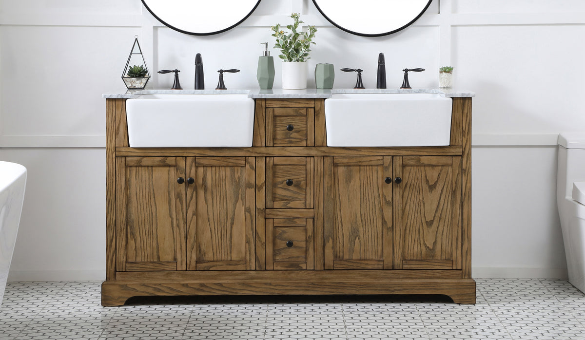 60 inch double bathroom vanity in driftwood