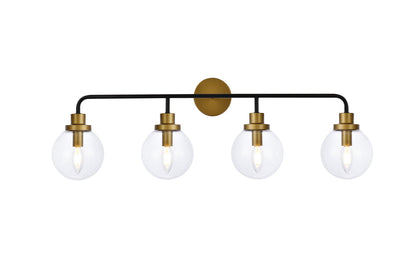 Hanson 4 lights bath sconce in black with brass with clear shade