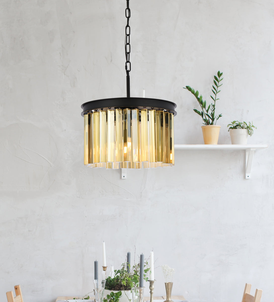 Sydney 3 light Matte Black Pendant Golden Teak (Smoky) Royal Cut Crystal