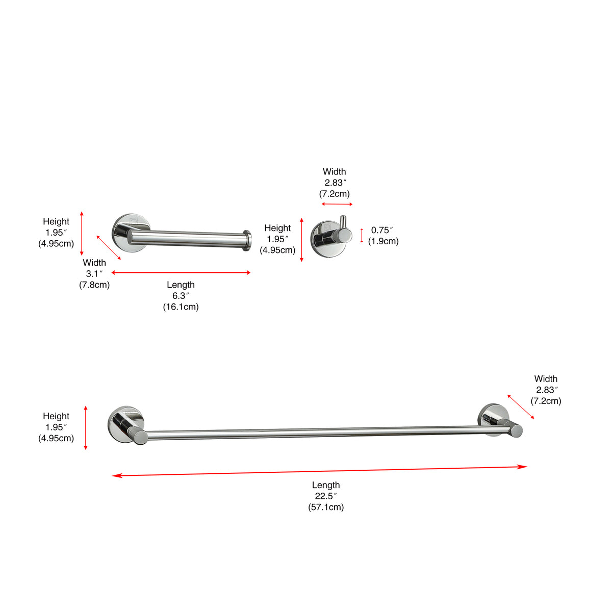 Freya 3-Piece Bathroom Hardware Set in Chrome