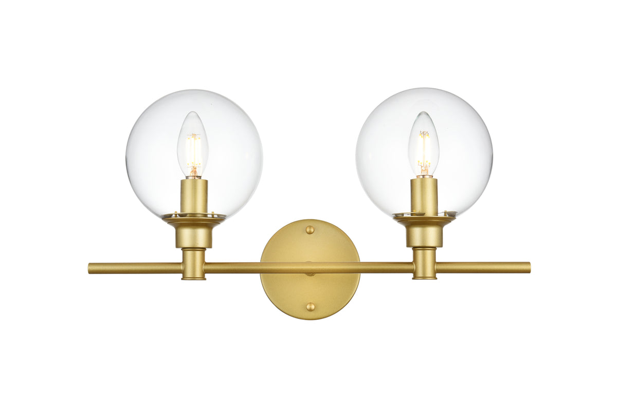 Jaelynn 2 light Brass and Clear Bath Sconce