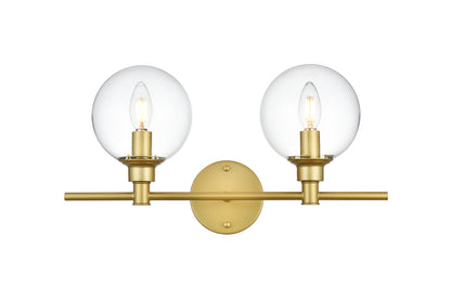 Jaelynn 2 light Brass and Clear Bath Sconce