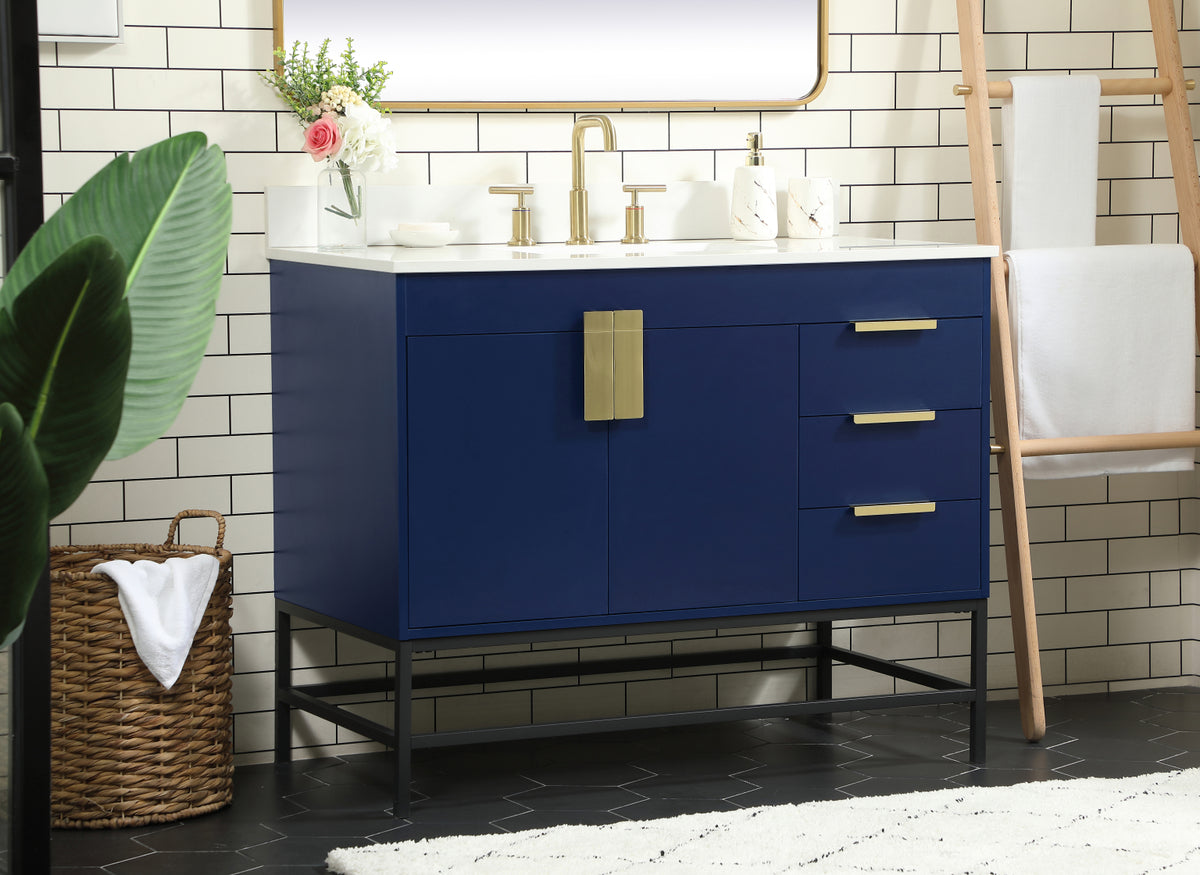 42 inch Single bathroom vanity in blue with backsplash