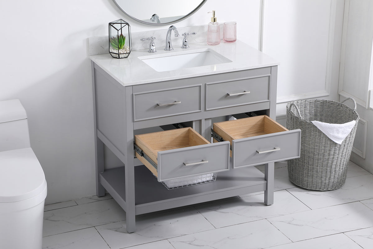36 inch Single bathroom vanity in gray with backsplash