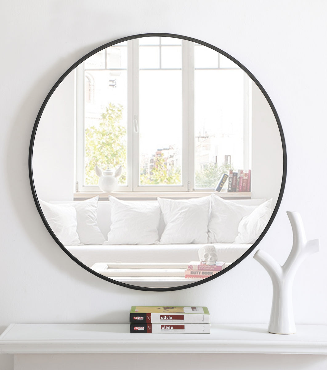 Metal frame Round Mirror 32 inch Black finish