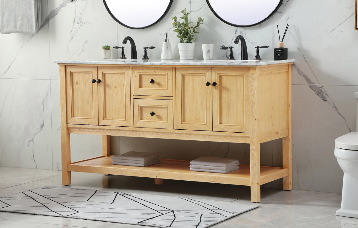 60 inch double bathroom vanity in natural wood