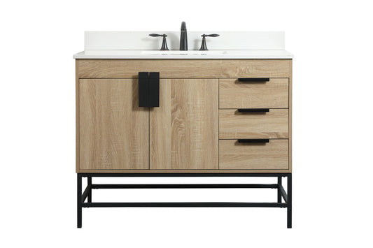 42 inch Single bathroom vanity in mango wood with backsplash
