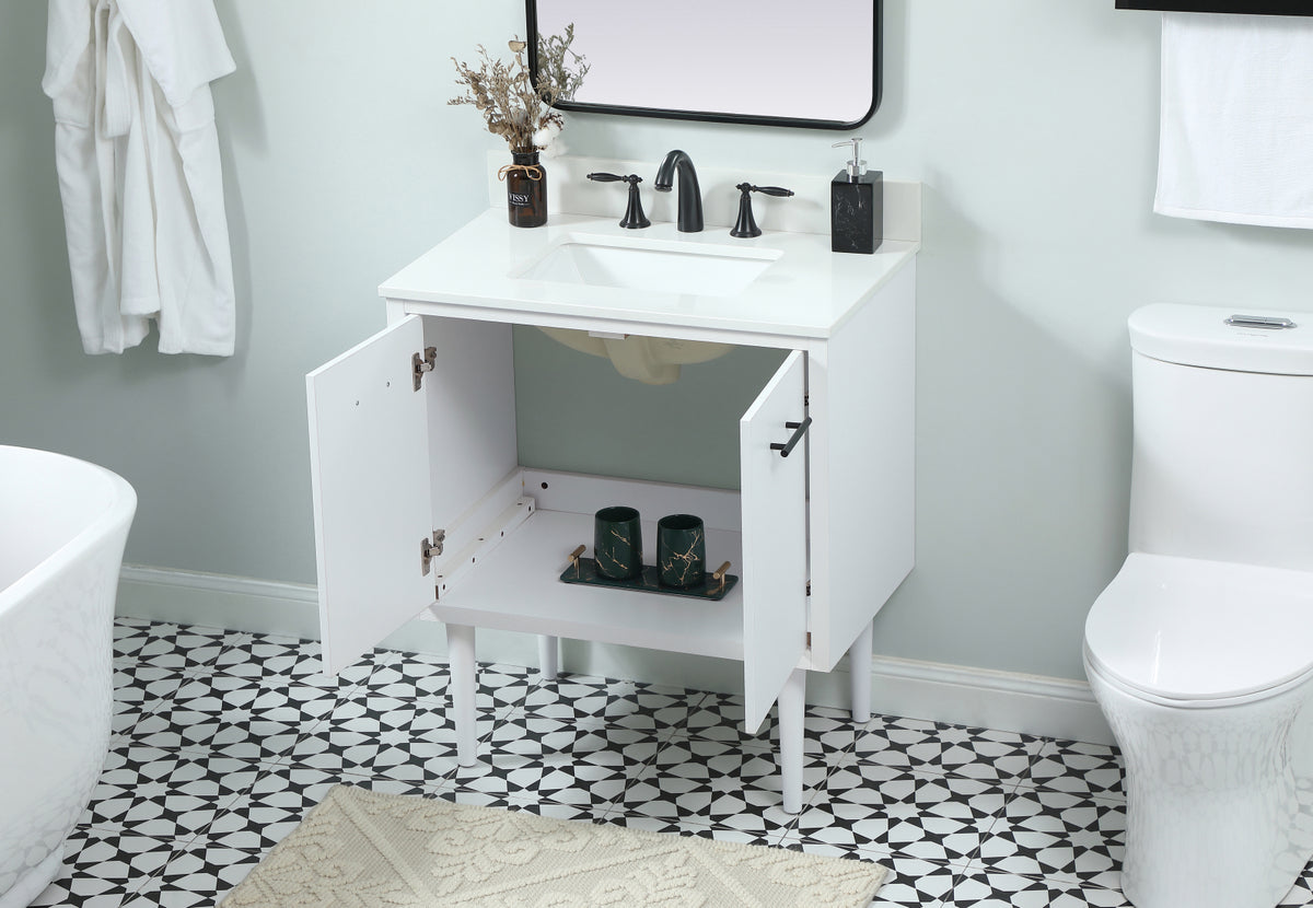 30 inch Single bathroom vanity in white with backsplash