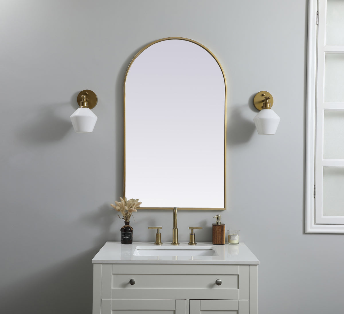Metal Frame Arch Mirror 24x40 Inch in Brass