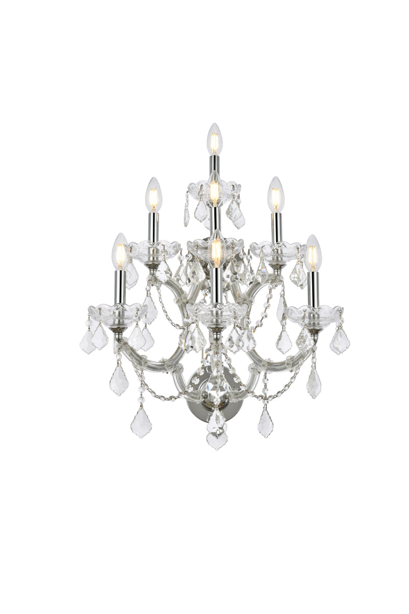 Maria Theresa 7 light Chrome Wall Sconce Golden Teak (Smoky) Royal Cut Crystal