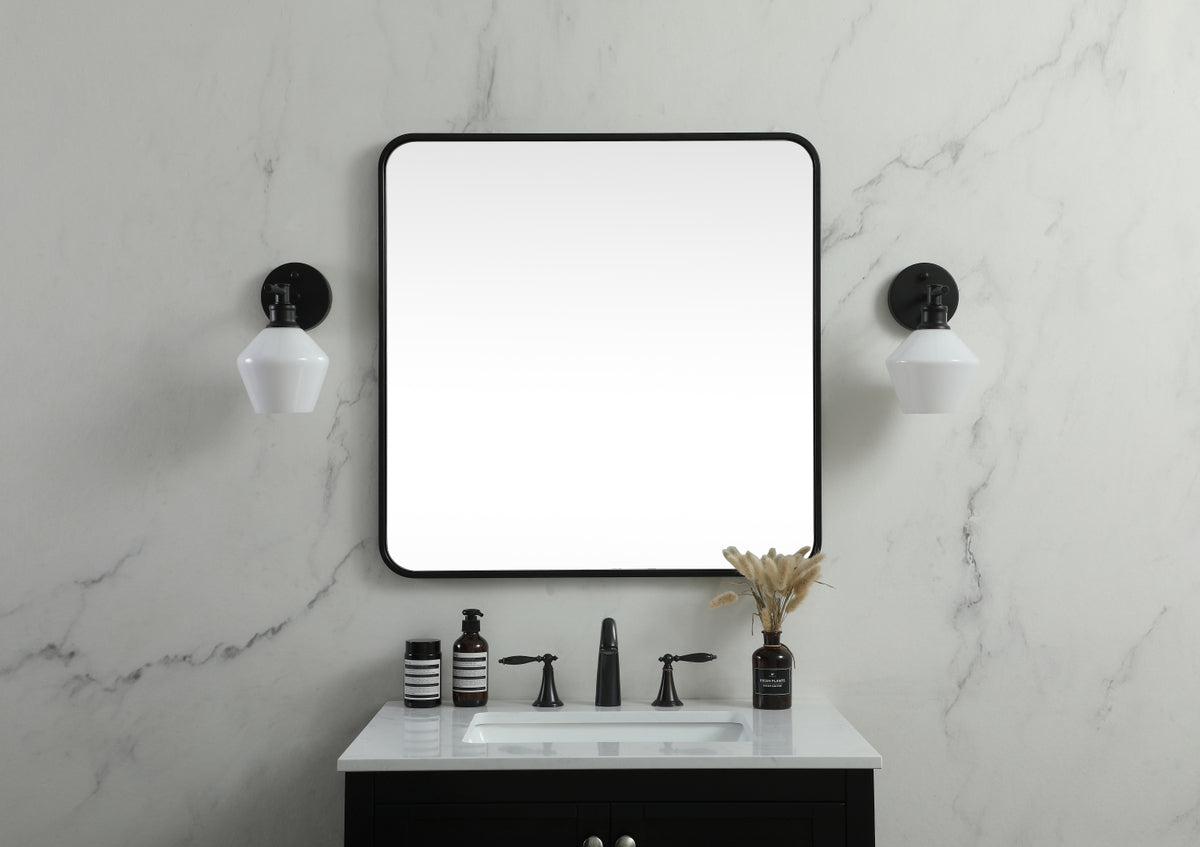 Soft corner metal square mirror 30x30 inch in Black