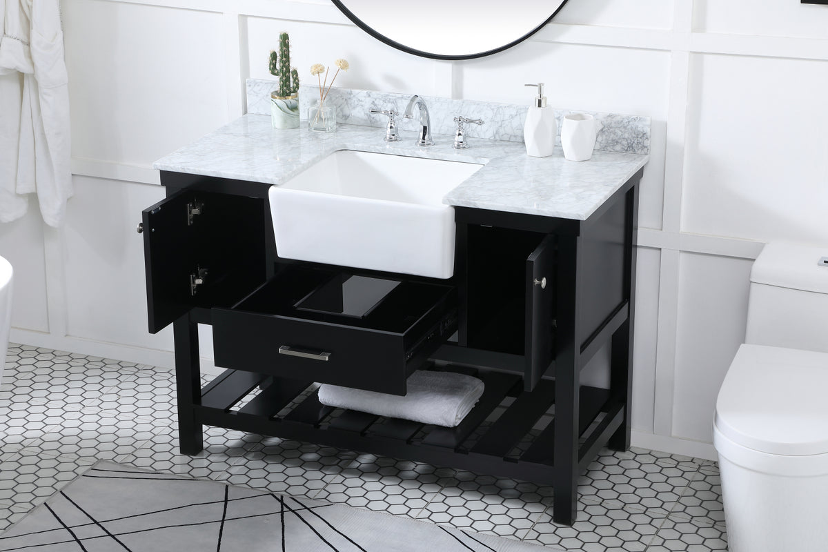 48 inch Single bathroom vanity in black with backsplash