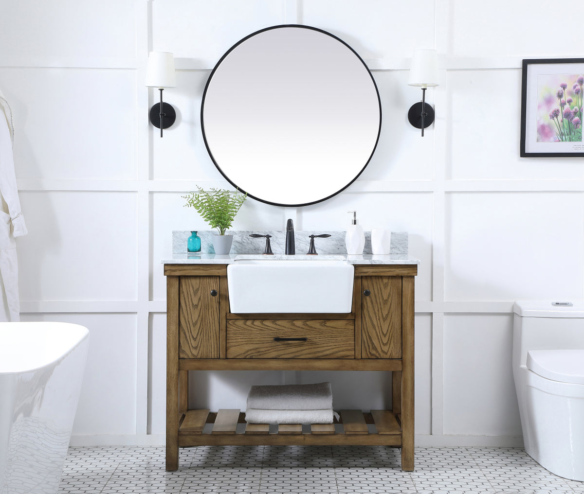 42 inch Single bathroom vanity in driftwood with backsplash