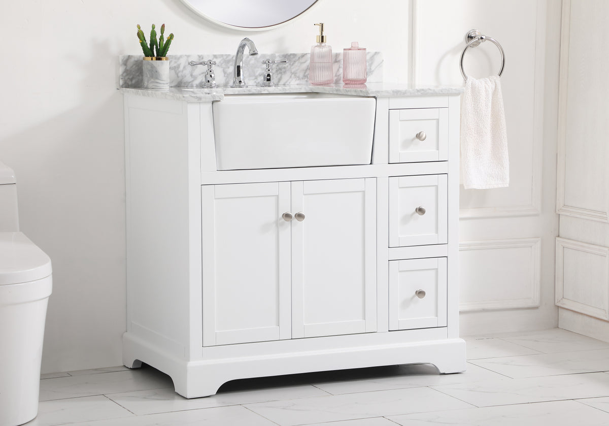 36 inch Single bathroom vanity in white with backsplash