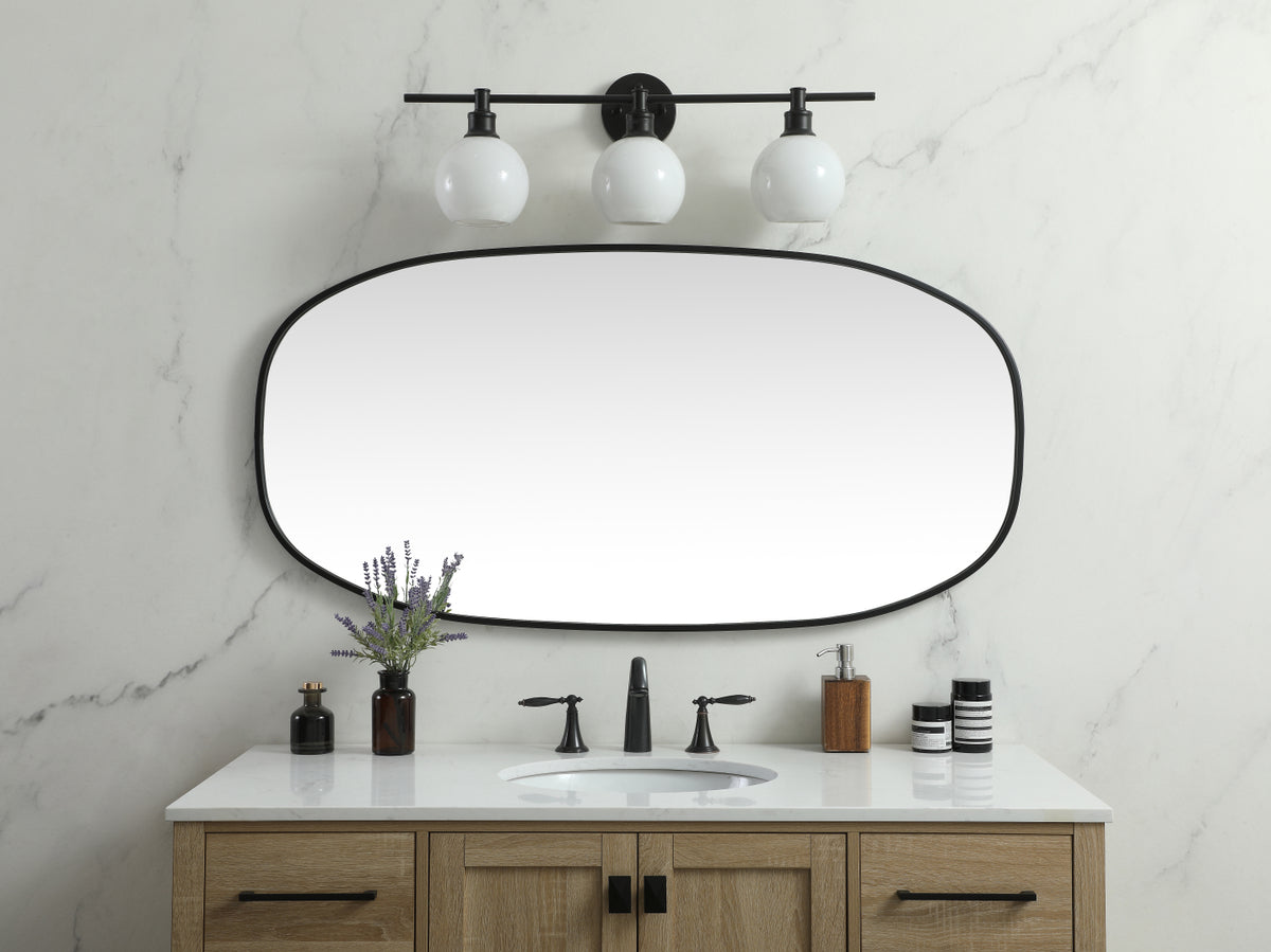 Metal Frame Oval Mirror 24x48 Inch in Black