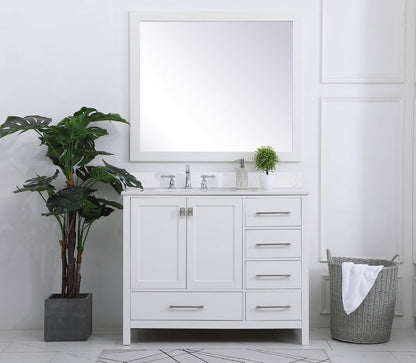 42 inch Single Bathroom Vanity in White with Backsplash