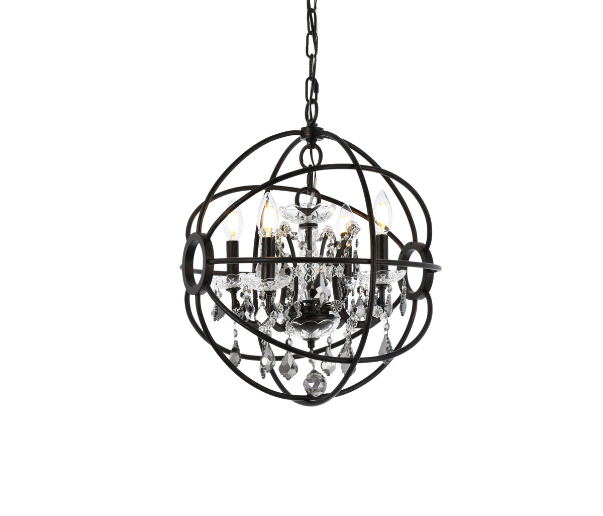 Geneva 4 light Dark Bronze Pendant Silver Shade (Grey) Royal Cut crystal