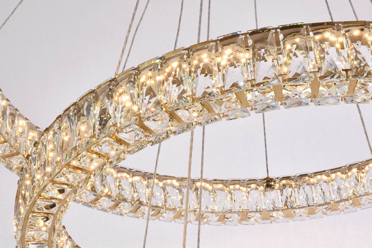 Monroe 41 inch LED triple ring chandelier in gold