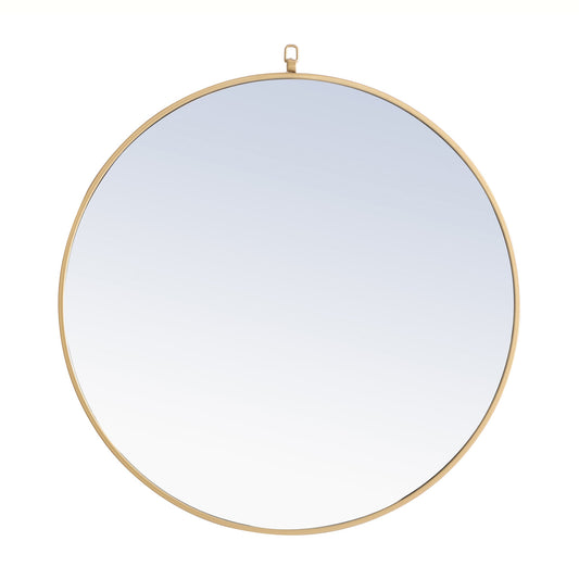 Metal frame Round Mirror with decorative hook 32 inch Brass finish