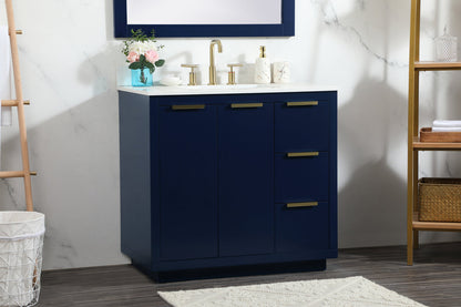 36 inch Single bathroom vanity in blue with backsplash