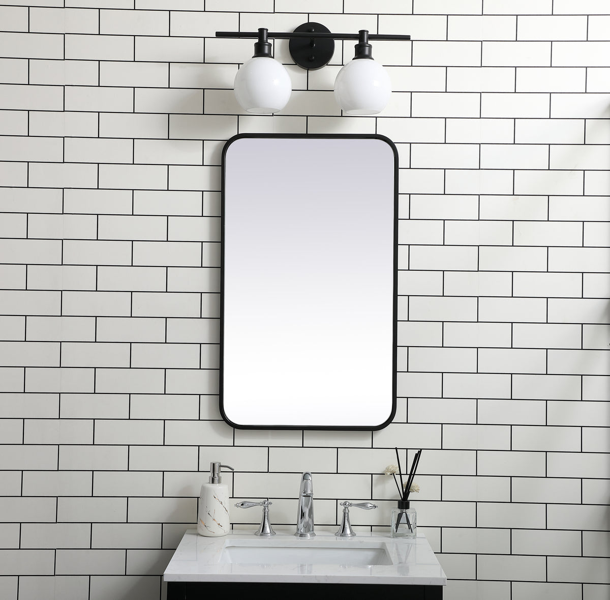 Soft corner metal rectangular mirror 18x30 inch in Black