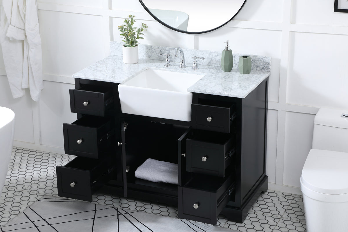 48 inch Single bathroom vanity in black with backsplash