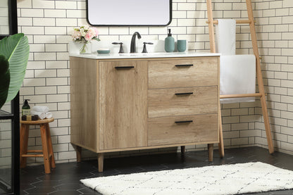 42 inch Single bathroom vanity in natural oak with backsplash
