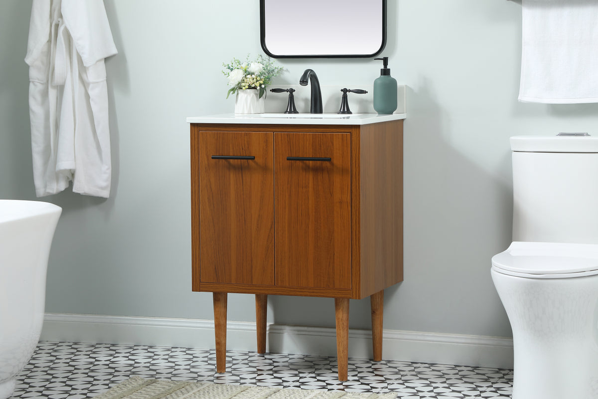 24 inch Single bathroom vanity in teak with backsplash