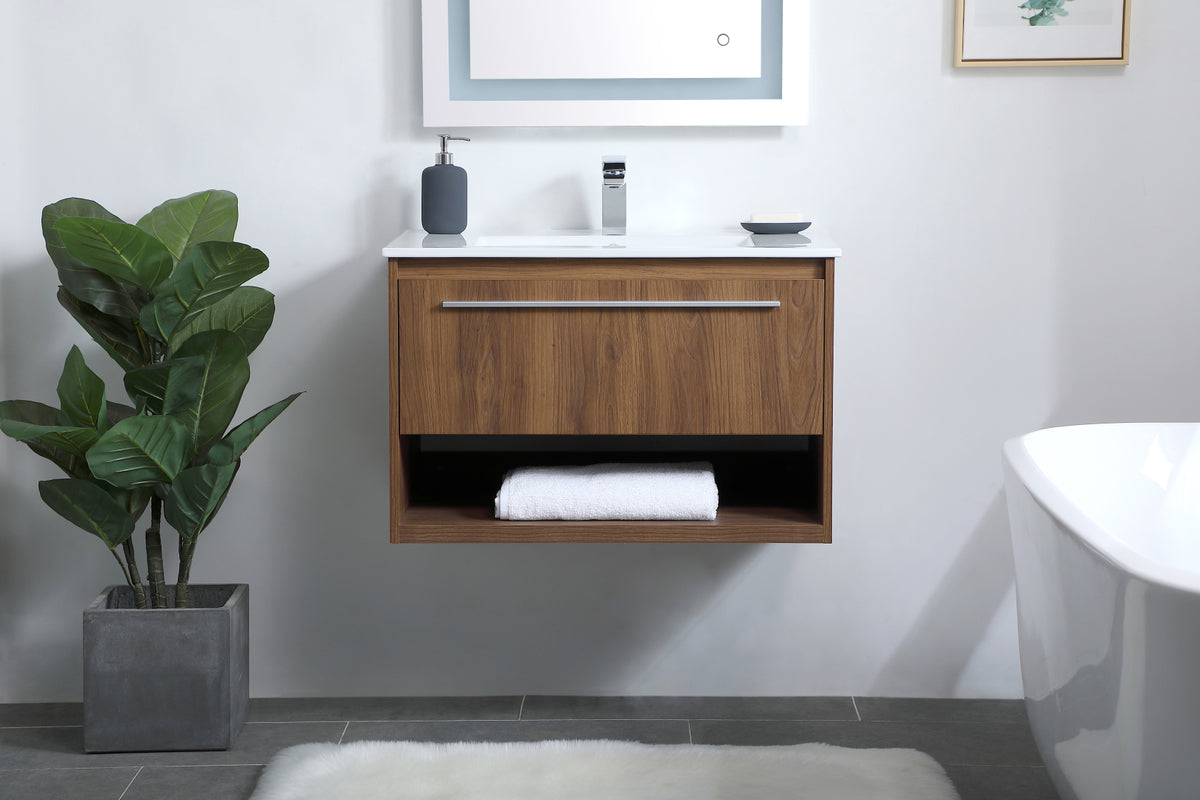 30 inch  Single Bathroom Floating Vanity in Walnut Brown