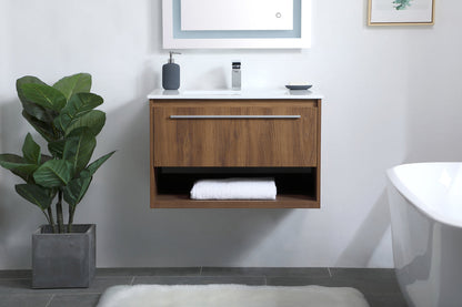 30 inch  Single Bathroom Floating Vanity in Walnut Brown