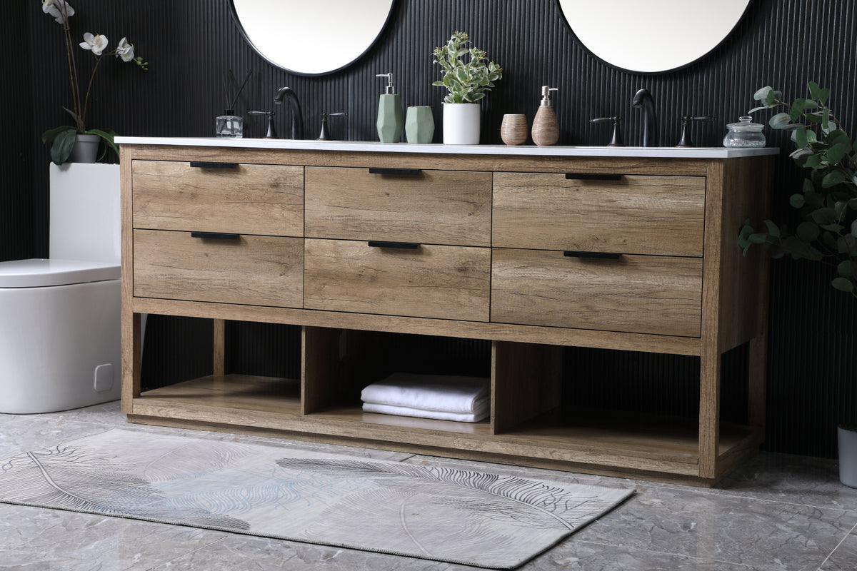 72 Inch Double Bathroom Vanity In Natural Oak