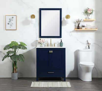 30 inch Single bathroom vanity in blue with backsplash