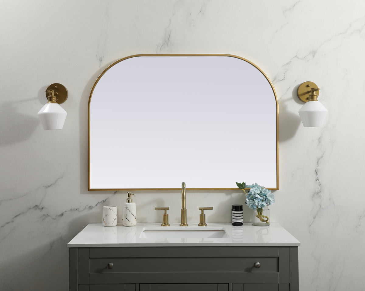 Metal Frame Arch Mirror 42x30 Inch in Brass