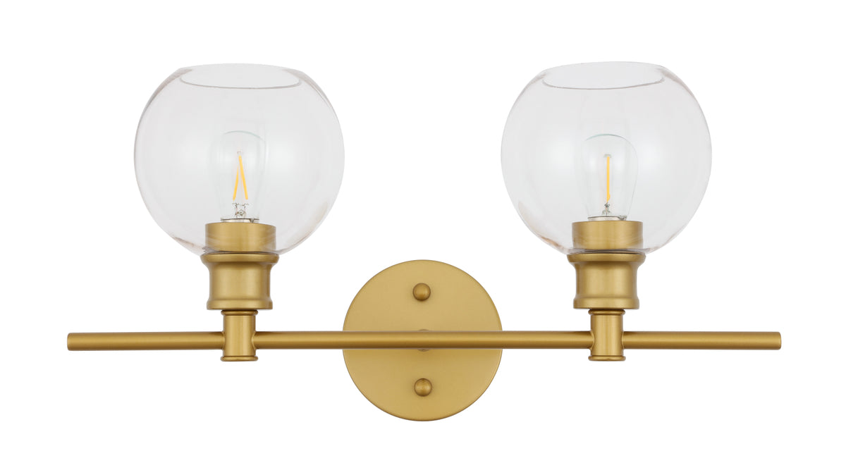 Collier 2 light Brass and Clear glass Wall sconce