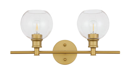 Collier 2 light Brass and Clear glass Wall sconce
