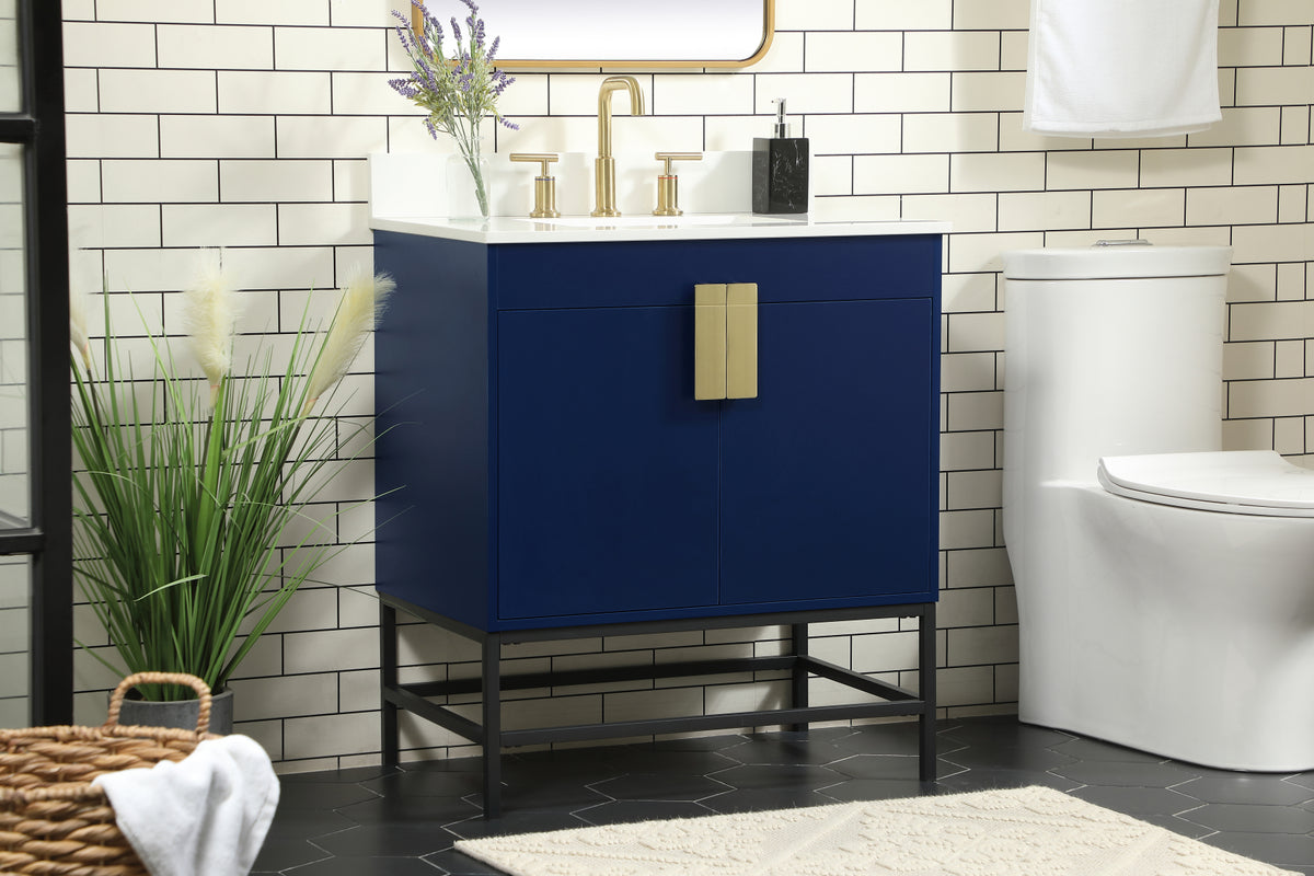 30 inch Single bathroom vanity in blue with backsplash