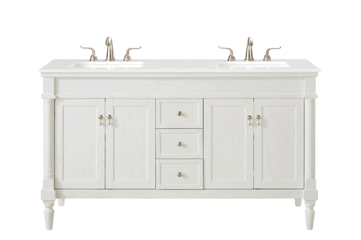 60 inch Single Bathroom vanity in Antique White with ivory white engineered marble