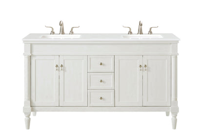 60 inch Single Bathroom vanity in Antique White with ivory white engineered marble