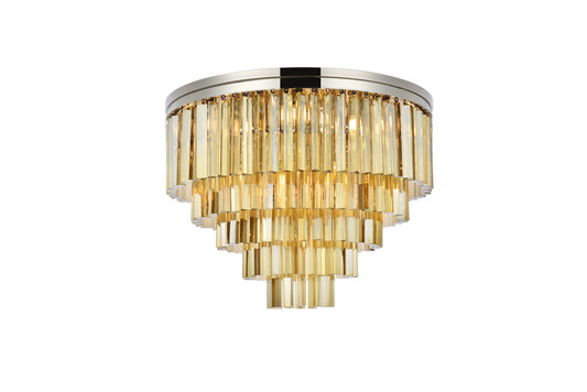 Sydney 17 light polished nickel Flush Mount Golden Teak (Smoky) Royal Cut Crystal