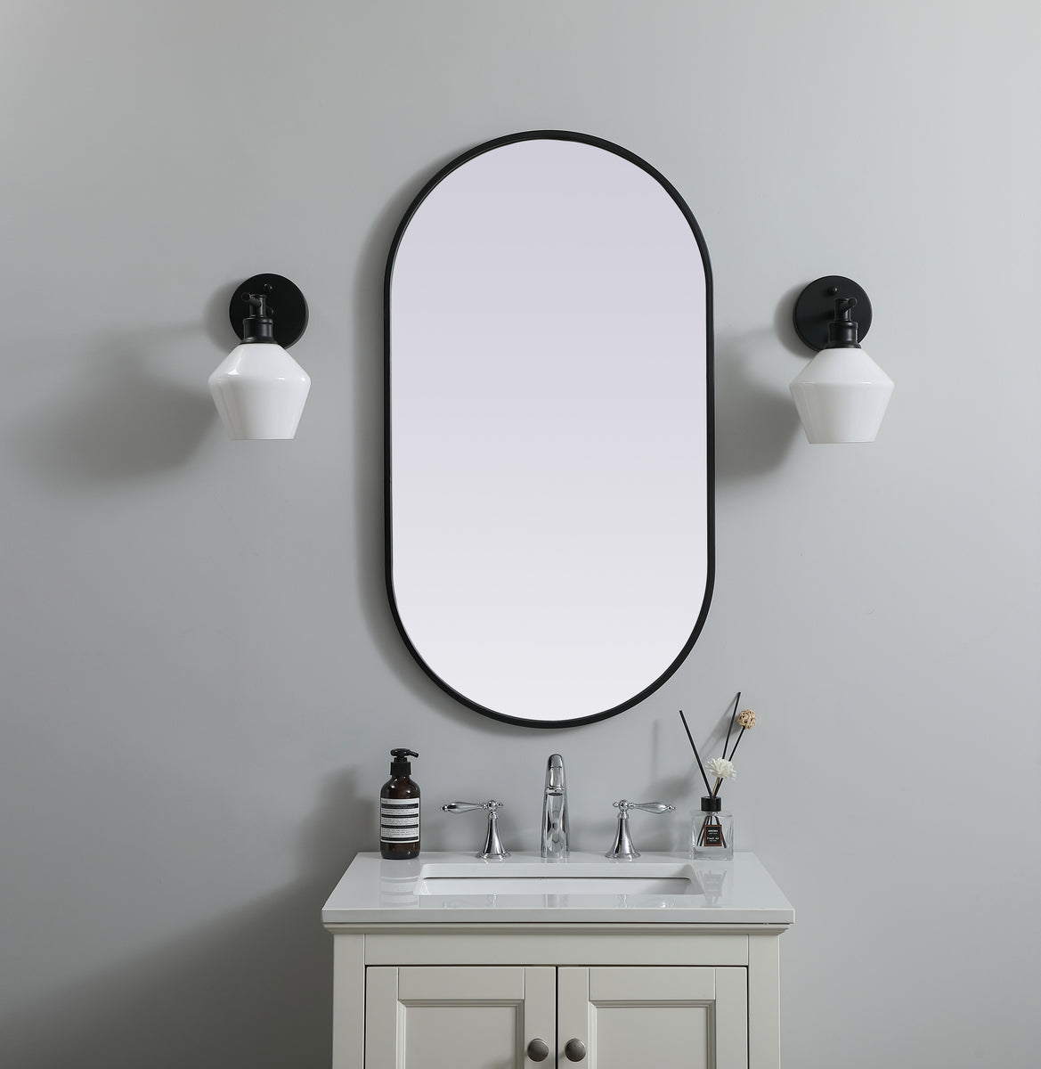 Metal Frame Oval Mirror 20x36 Inch in Black