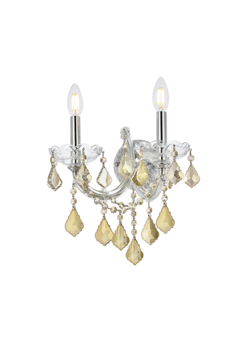 Maria Theresa 2 light Chrome Wall Sconce Golden Teak (Smoky) Royal Cut Crystal